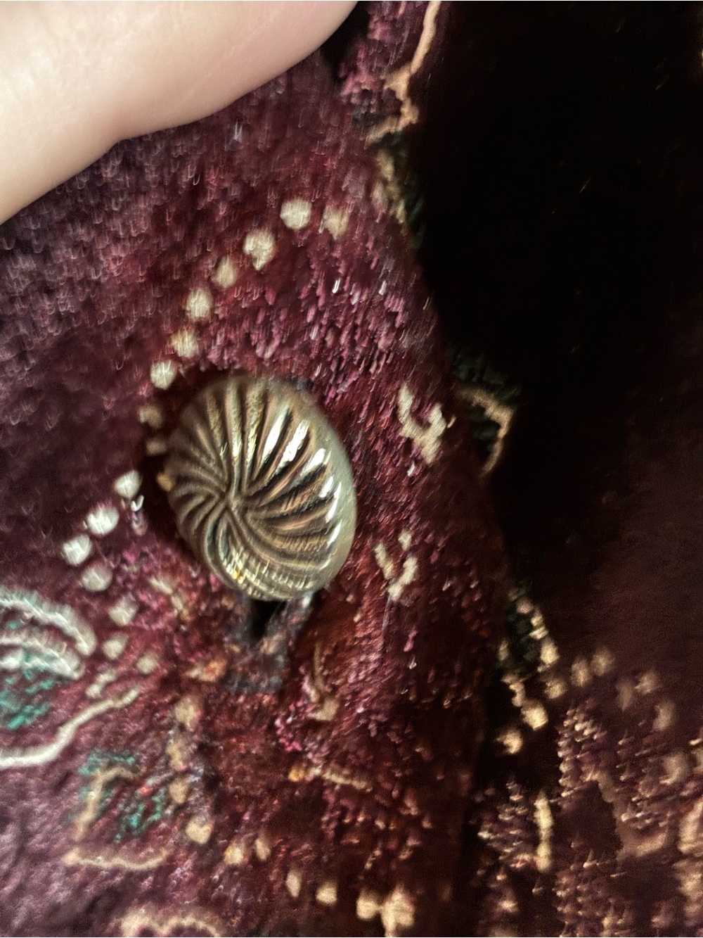 Velvet Floral Button-Front Blouse in Burgundy and Black - Picture 3 of 12